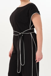 Kontrast Biyeli Tulum Siyah