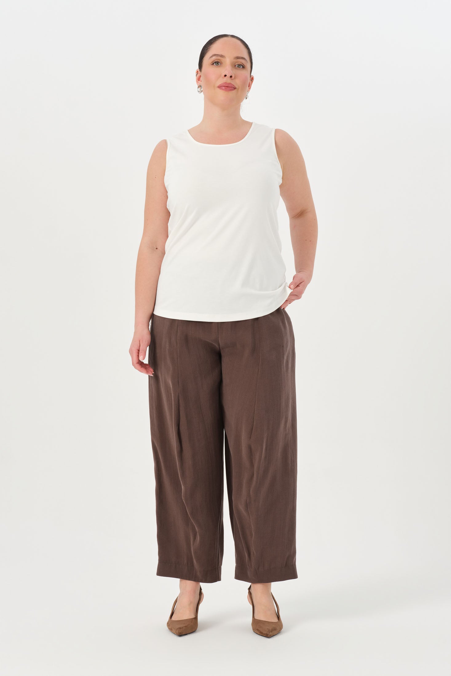 Paçası Pensli Rahat Pantolon Kahve