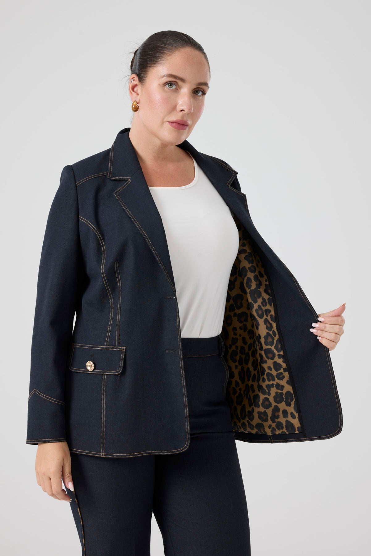 Likralı Kot Ceket Lacivert