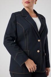 Likralı Kot Ceket Lacivert