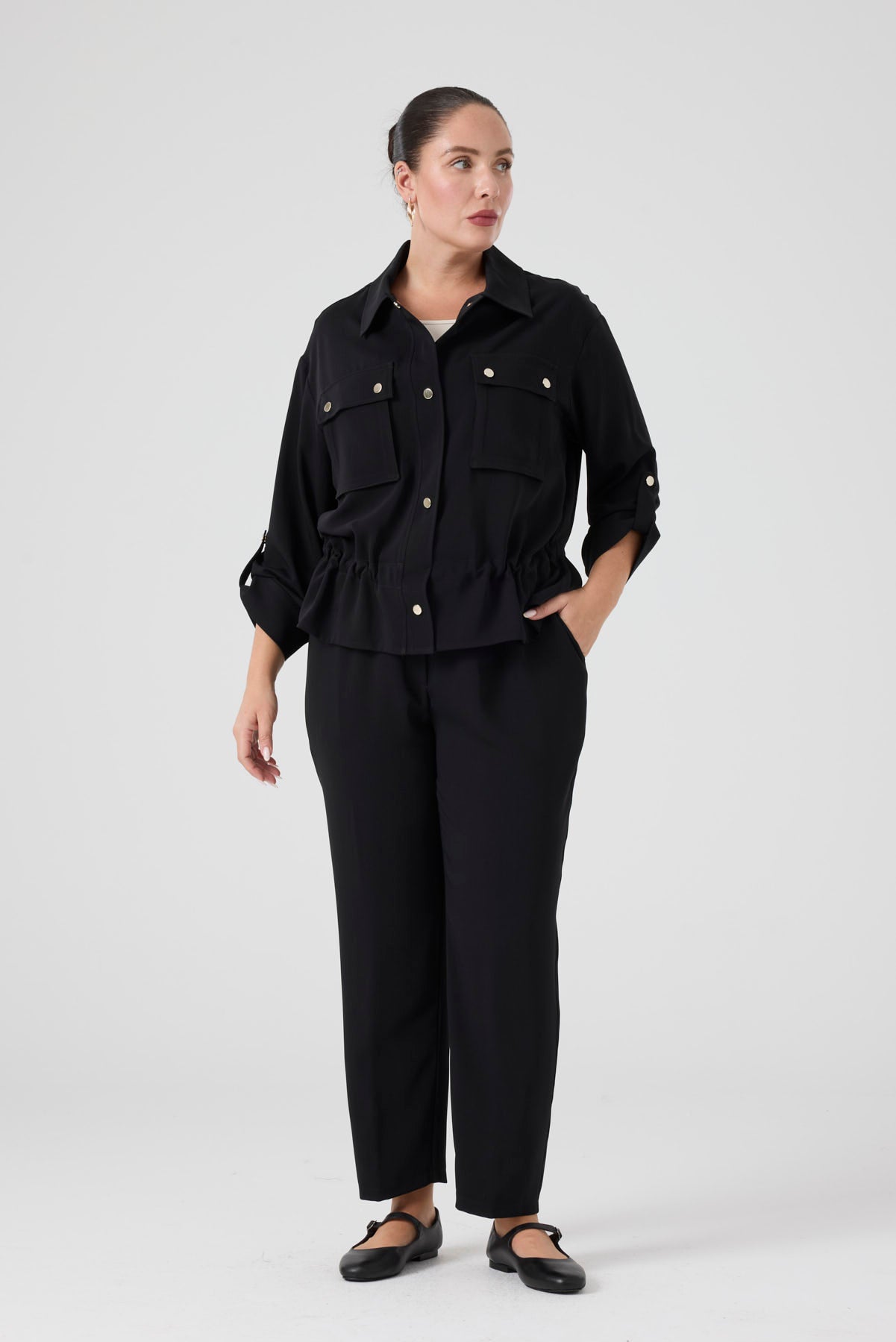 Cepli Bağcıklı Bomber Ceket Siyah