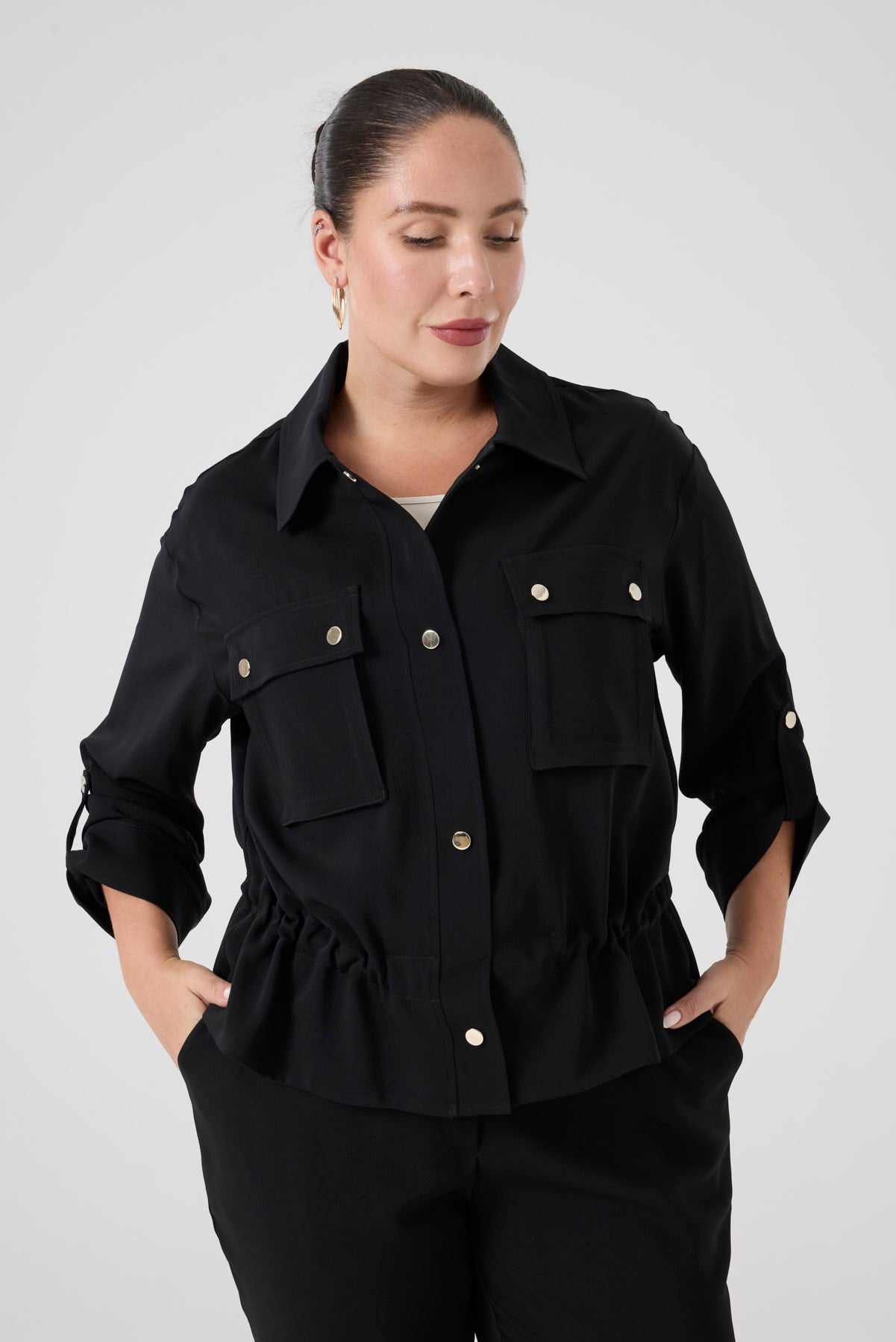 Cepli Bağcıklı Bomber Ceket Siyah