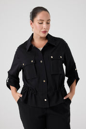 Cepli Bağcıklı Bomber Ceket Siyah