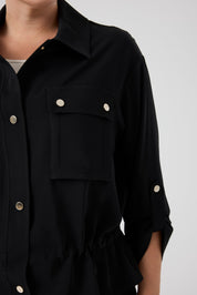 Cepli Bağcıklı Bomber Ceket Siyah