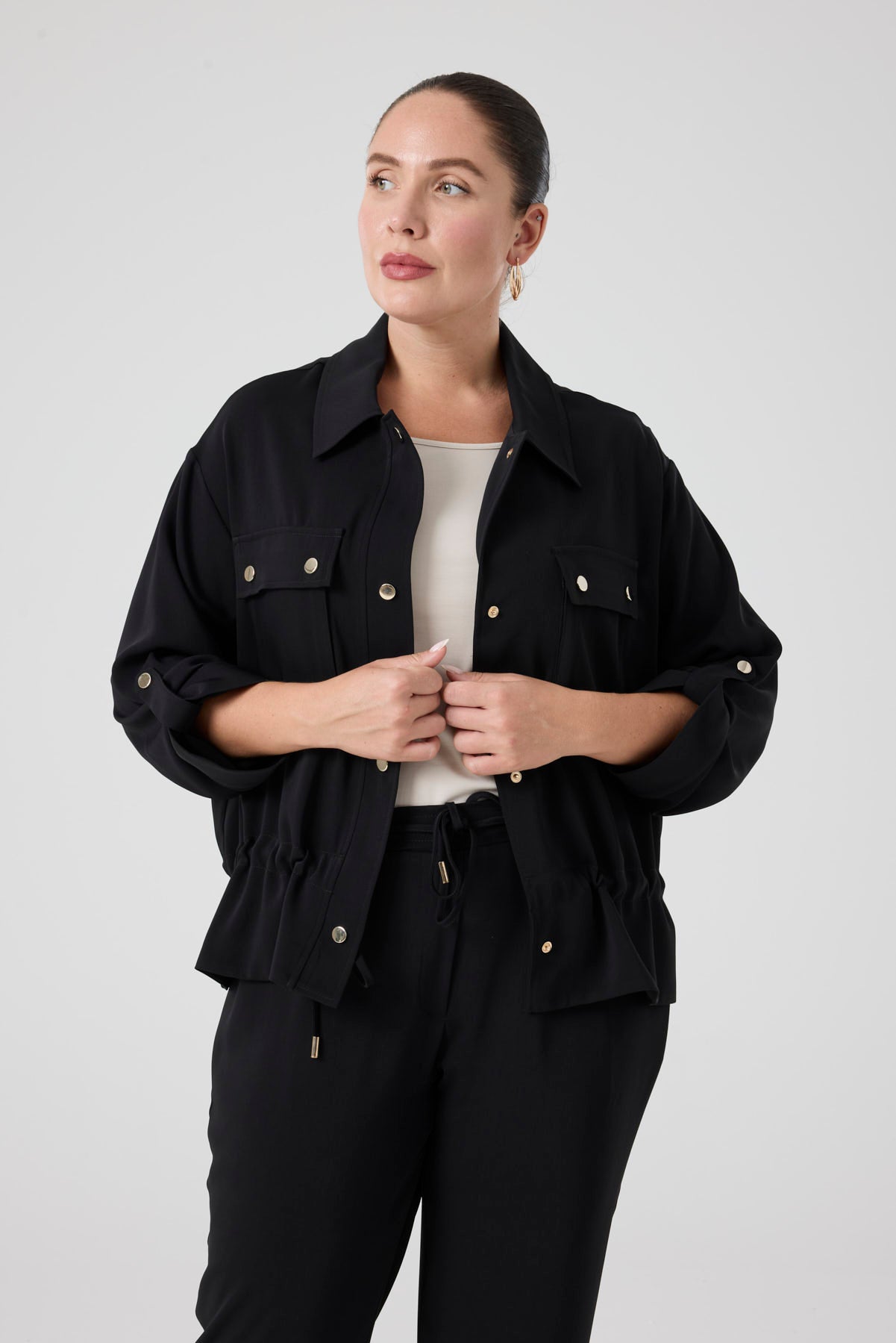 Cepli Bağcıklı Bomber Ceket Siyah