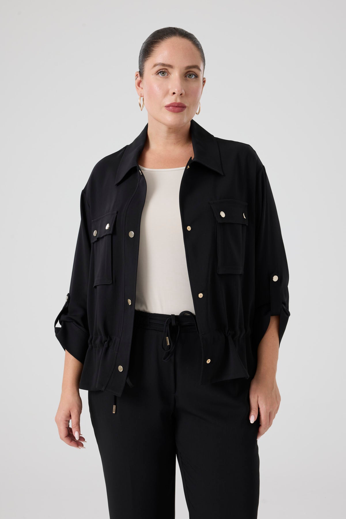 Cepli Bağcıklı Bomber Ceket Siyah