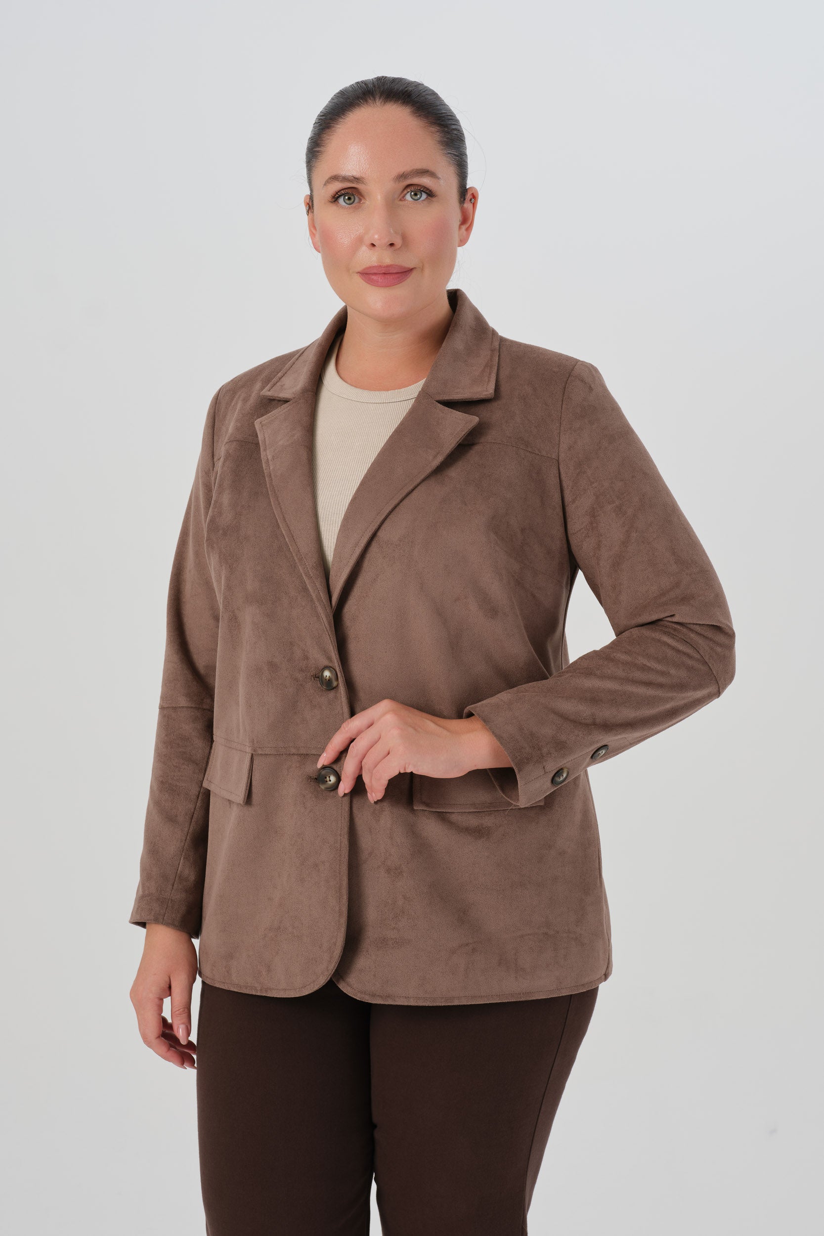Süet Blazer Ceket Vizon