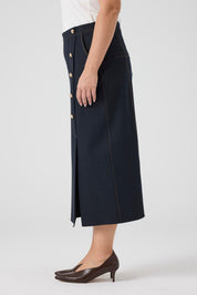 Düğme Detaylı Likralı Kot Etek Lacivert