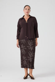 Jakarlı Viskon Verev Etek Kahve