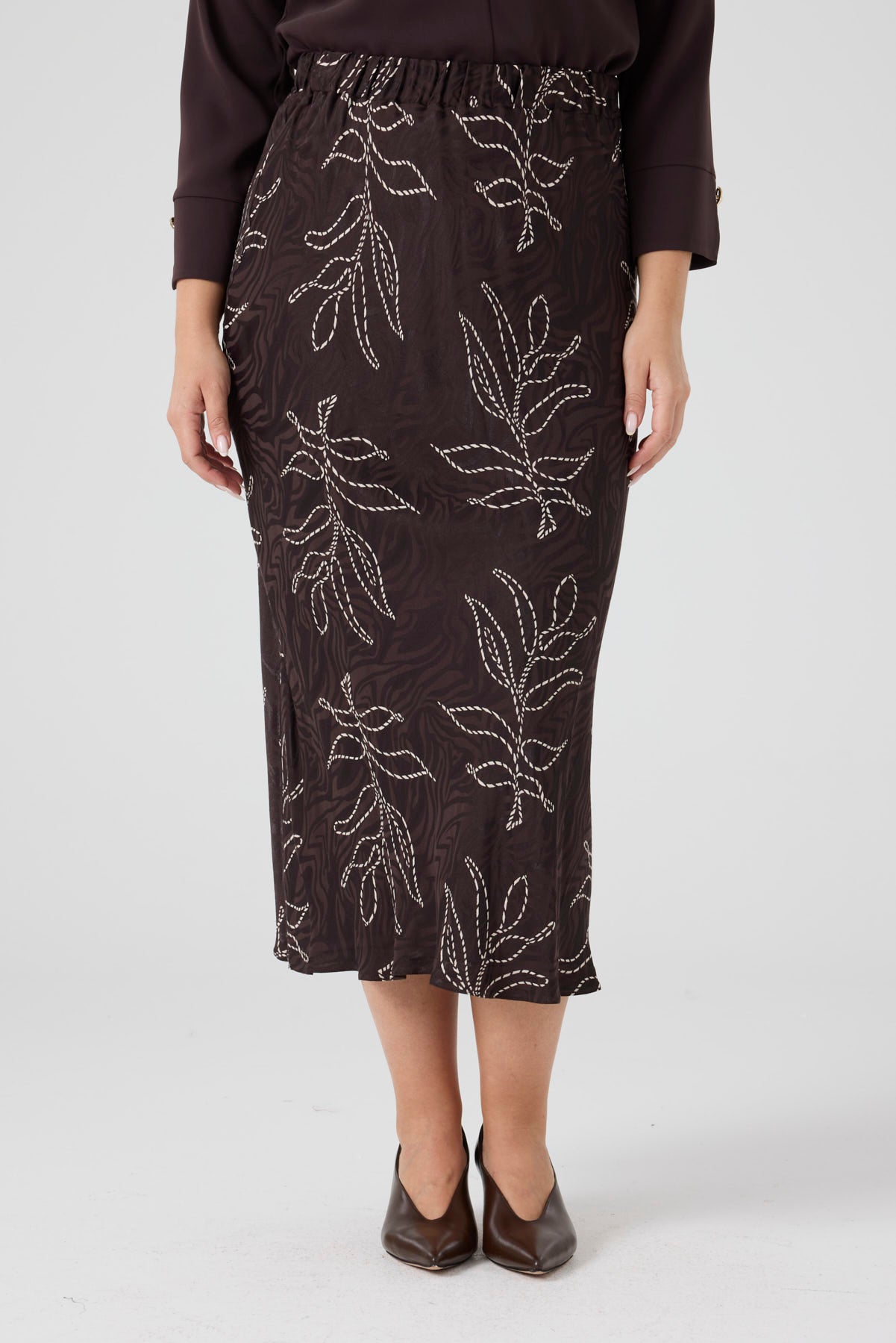 Jakarlı Viskon Verev Etek Kahve