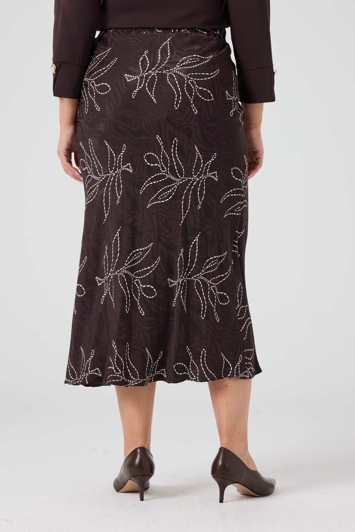 Jakarlı Viskon Verev Etek Kahve