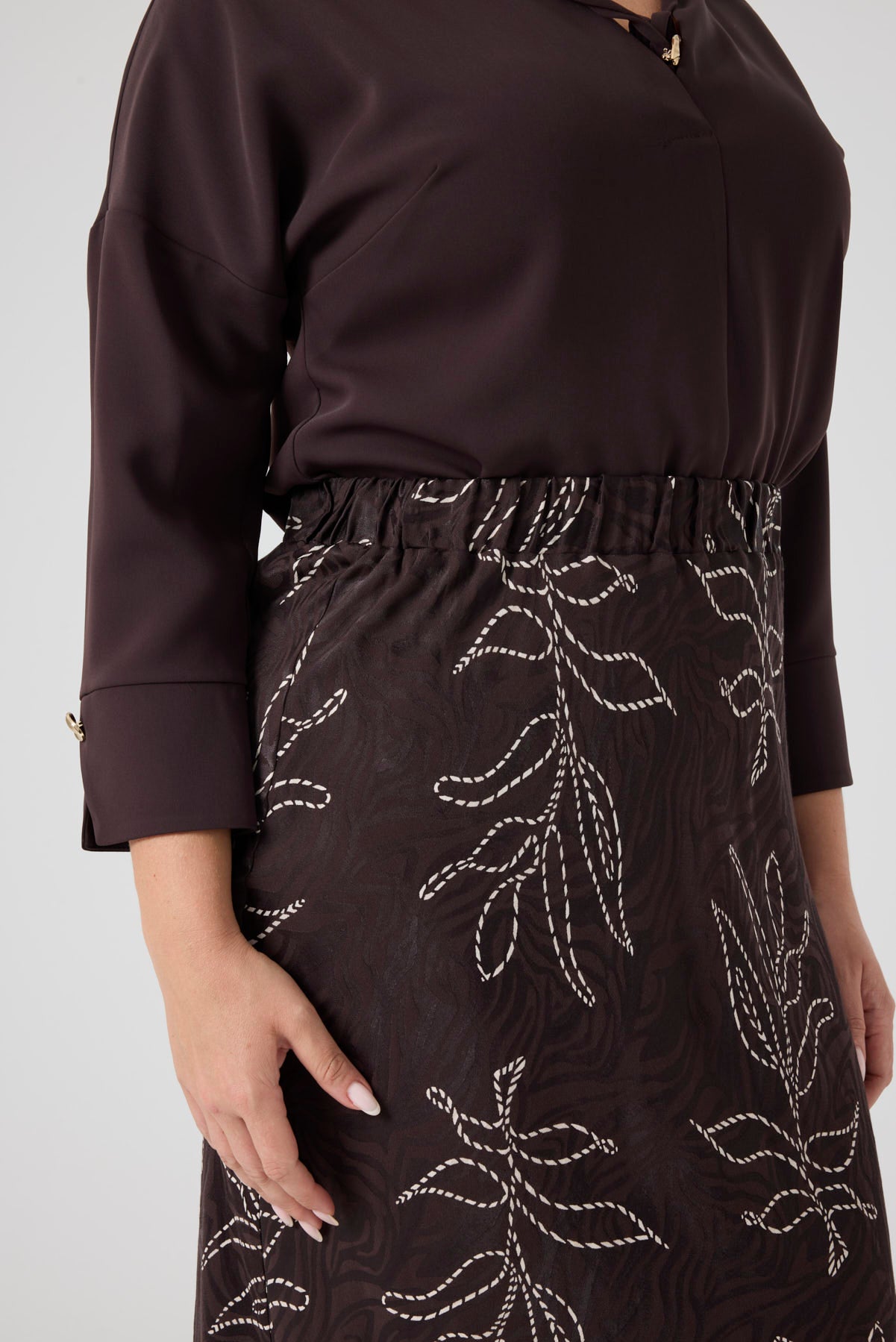 Jakarlı Viskon Verev Etek Kahve