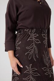 Jakarlı Viskon Verev Etek Kahve