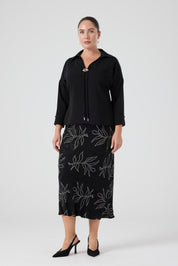 Jakarlı Viskon Verev Etek Siyah