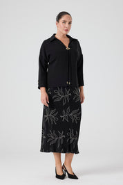 Jakarlı Viskon Verev Etek Siyah