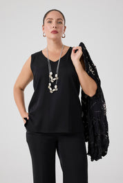 Jakarlı Gömlek - Bluz Pantolon Takım Siyah