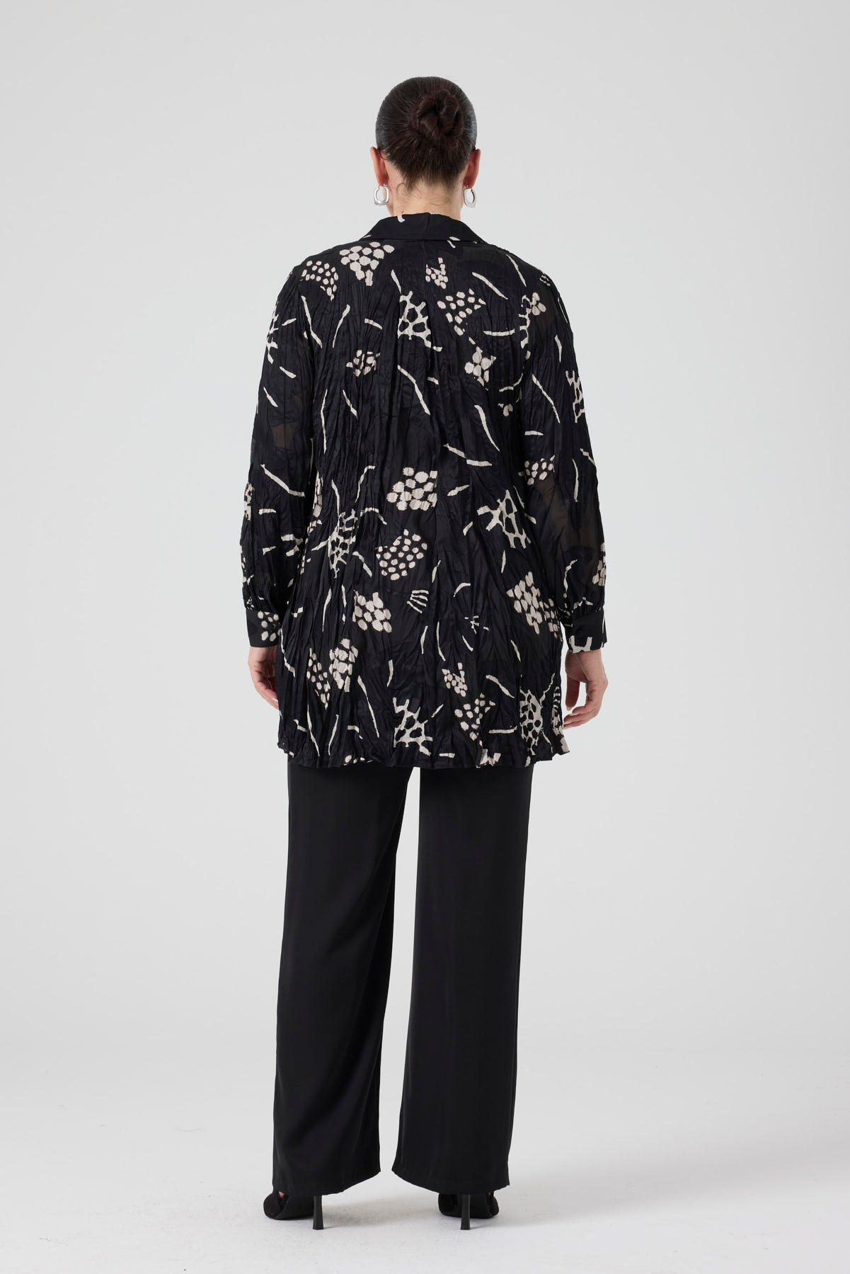 Jakarlı Gömlek - Bluz Pantolon Takım Siyah