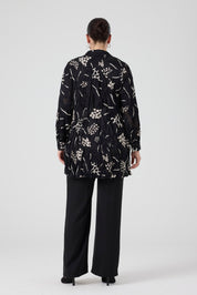 Jakarlı Gömlek - Bluz Pantolon Takım Siyah