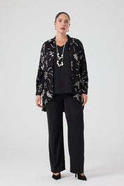 Jakarlı Gömlek - Bluz Pantolon Takım Siyah