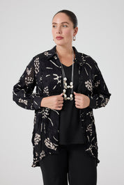 Jakarlı Gömlek - Bluz Pantolon Takım Siyah