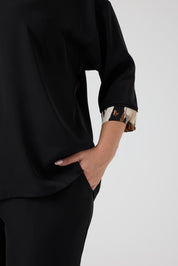 Leopar Garnili Bluz Pantolon Takım Siyah