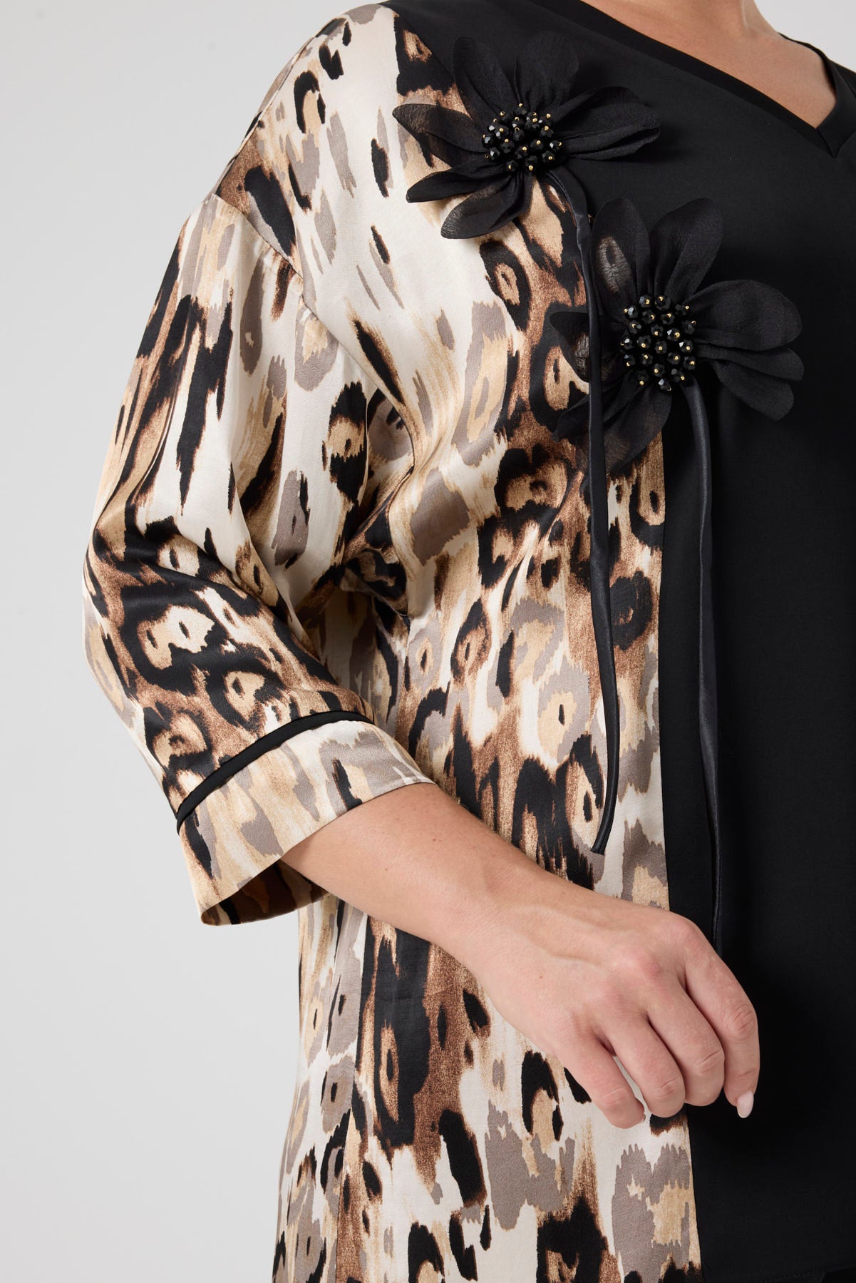 Leopar Garnili Bluz Pantolon Takım Siyah