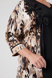 Leopar Garnili Bluz Pantolon Takım Siyah