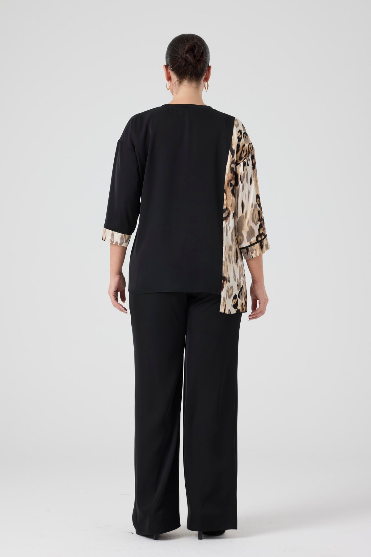 Leopar Garnili Bluz Pantolon Takım Siyah