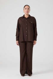 Viskon Gömlek Pantolon Takım Kahve