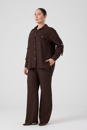 Viskon Gömlek Pantolon Takım Kahve