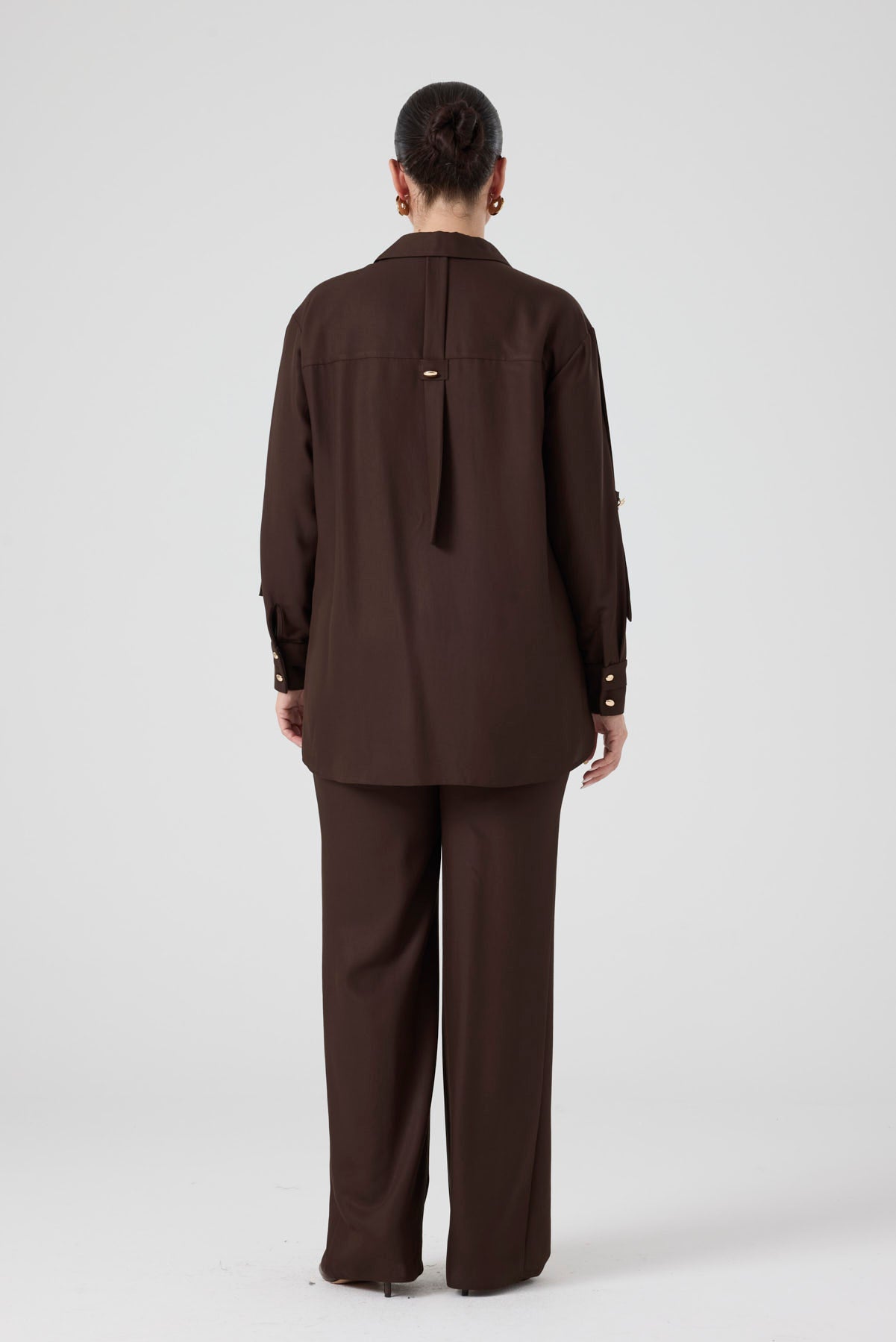 Viskon Gömlek Pantolon Takım Kahve