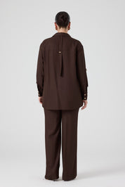 Viskon Gömlek Pantolon Takım Kahve
