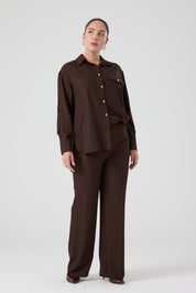 Viskon Gömlek Pantolon Takım Kahve