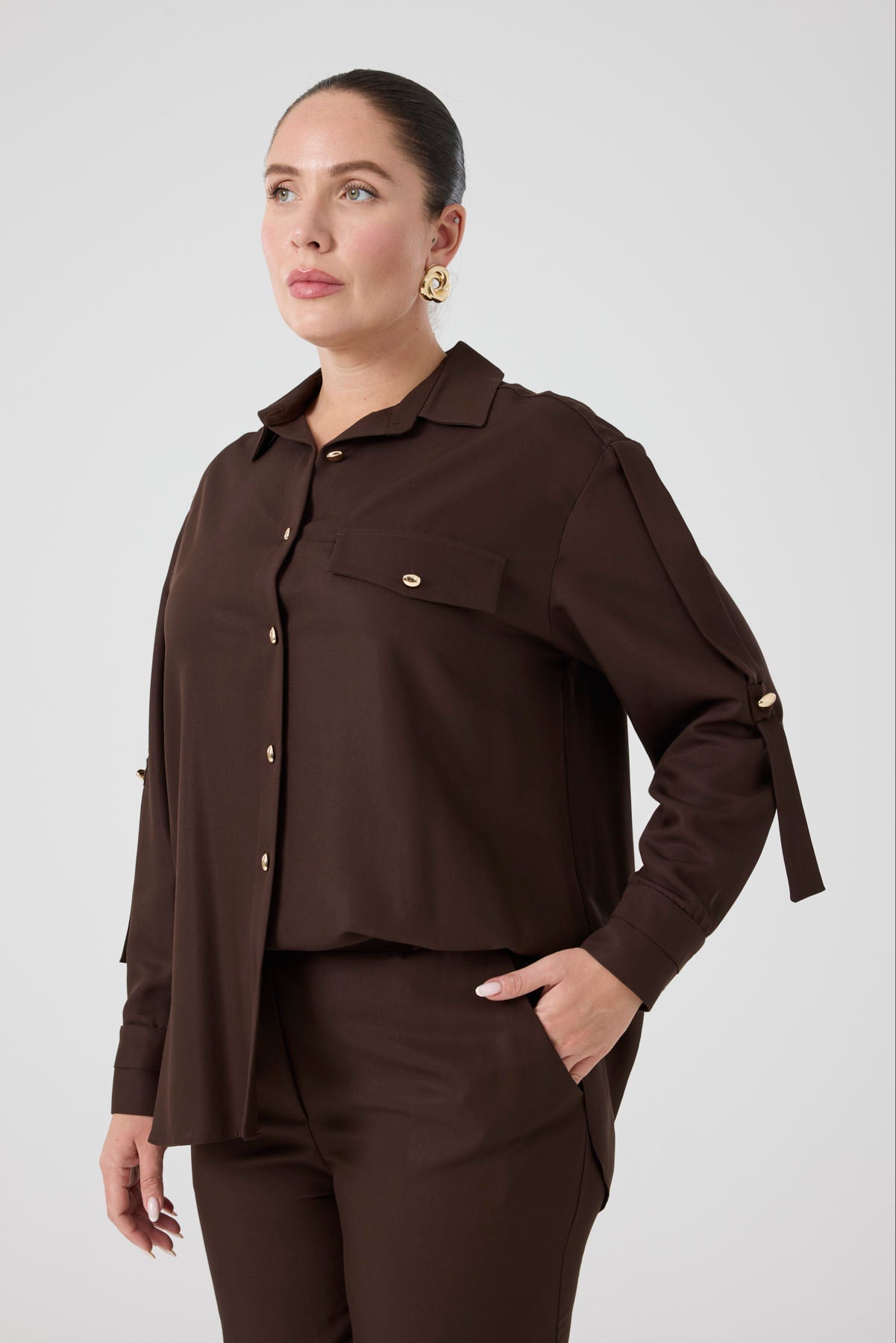 Viskon Gömlek Pantolon Takım Kahve