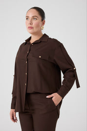 Viskon Gömlek Pantolon Takım Kahve