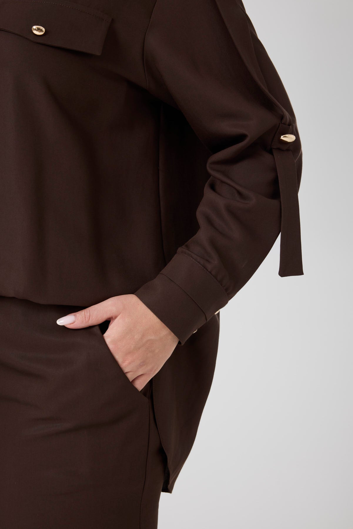 Viskon Gömlek Pantolon Takım Kahve