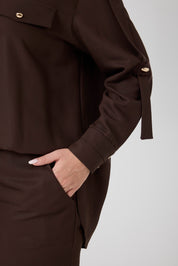 Viskon Gömlek Pantolon Takım Kahve