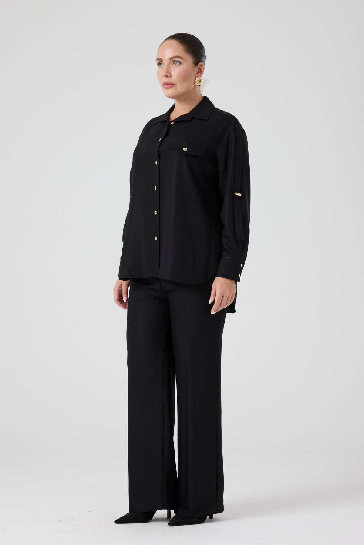 Viskon Gömlek Pantolon Takım Siyah