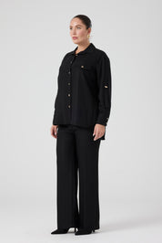 Viskon Gömlek Pantolon Takım Siyah