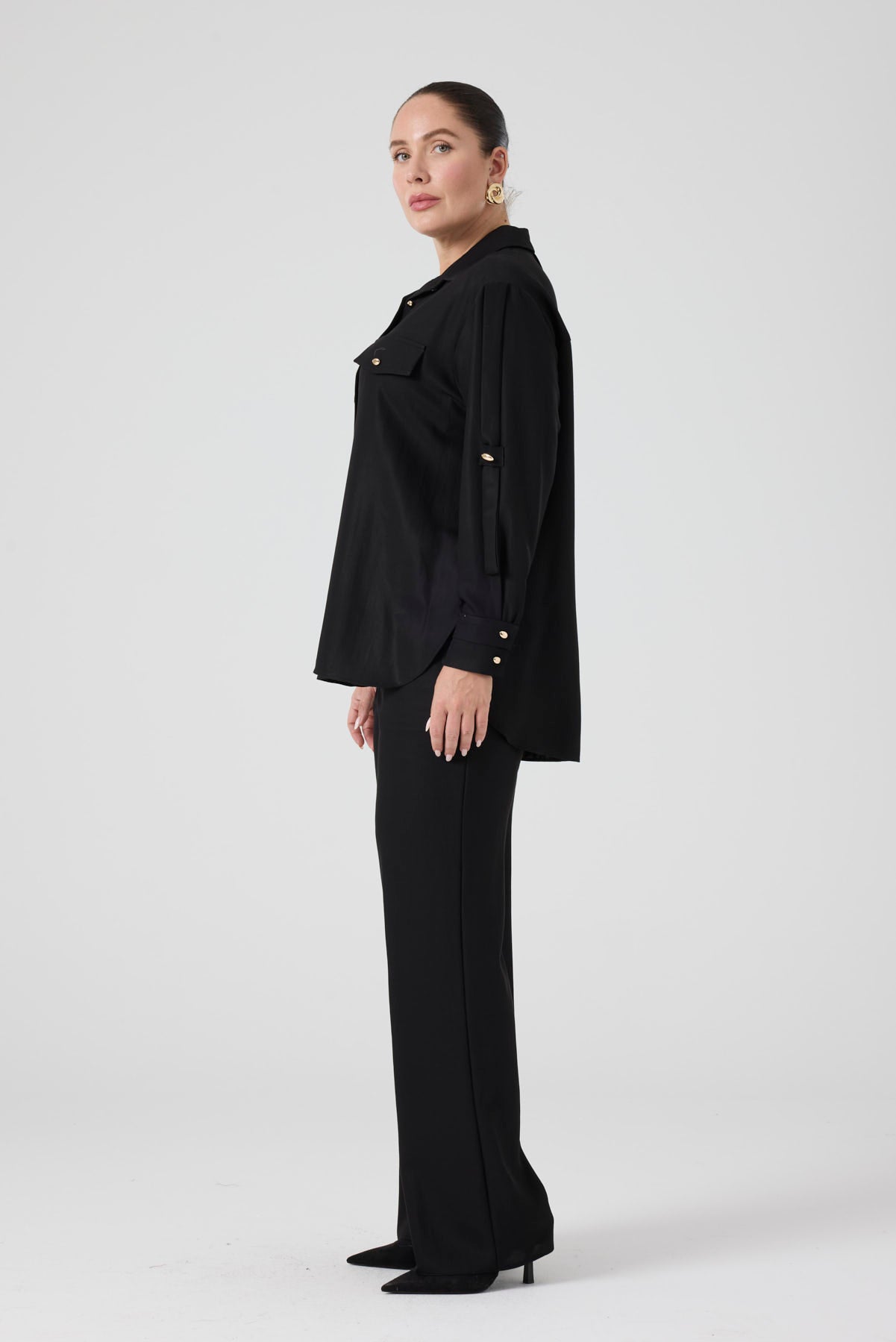 Viskon Gömlek Pantolon Takım Siyah