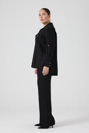 Viskon Gömlek Pantolon Takım Siyah