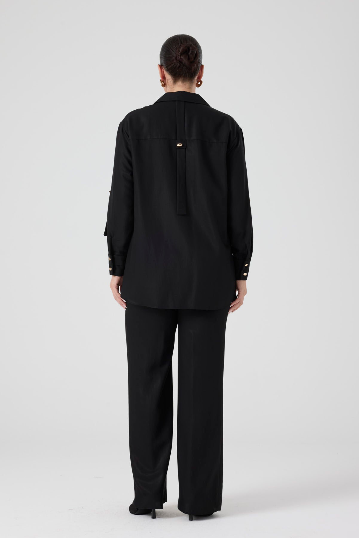 Viskon Gömlek Pantolon Takım Siyah