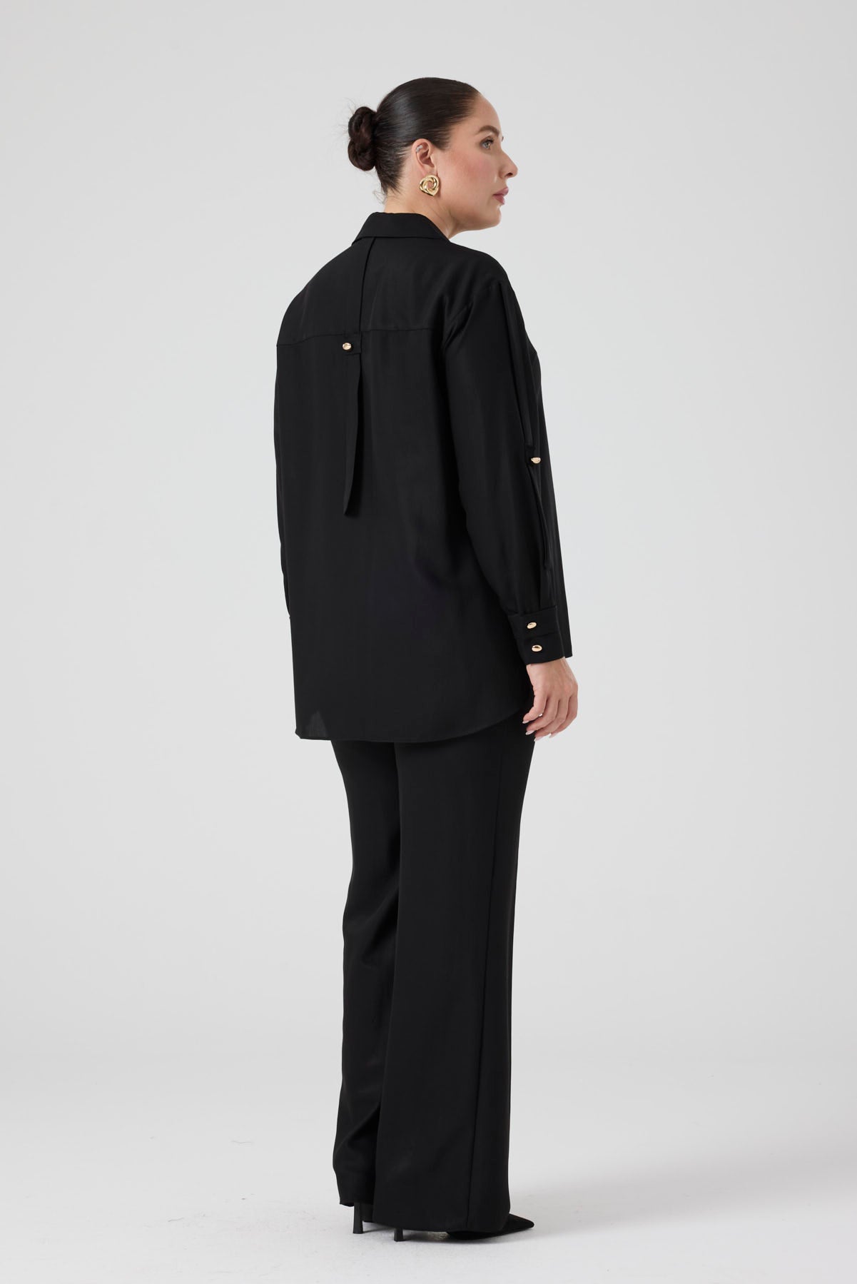 Viskon Gömlek Pantolon Takım Siyah