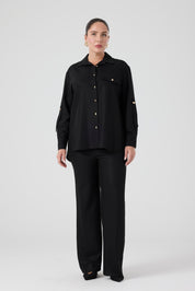 Viskon Gömlek Pantolon Takım Siyah