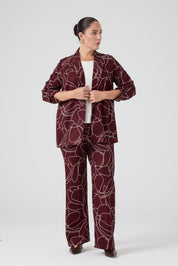 Desenli Pantolonlu Üçlü Takım Bordo
