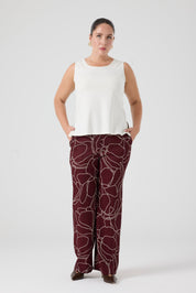 Desenli Pantolonlu Üçlü Takım Bordo