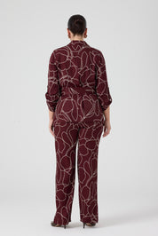 Desenli Pantolonlu Üçlü Takım Bordo
