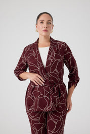 Desenli Pantolonlu Üçlü Takım Bordo