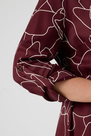 Desenli Pantolonlu Üçlü Takım Bordo