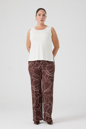 Desenli Pantolonlu Üçlü Takım Kahve